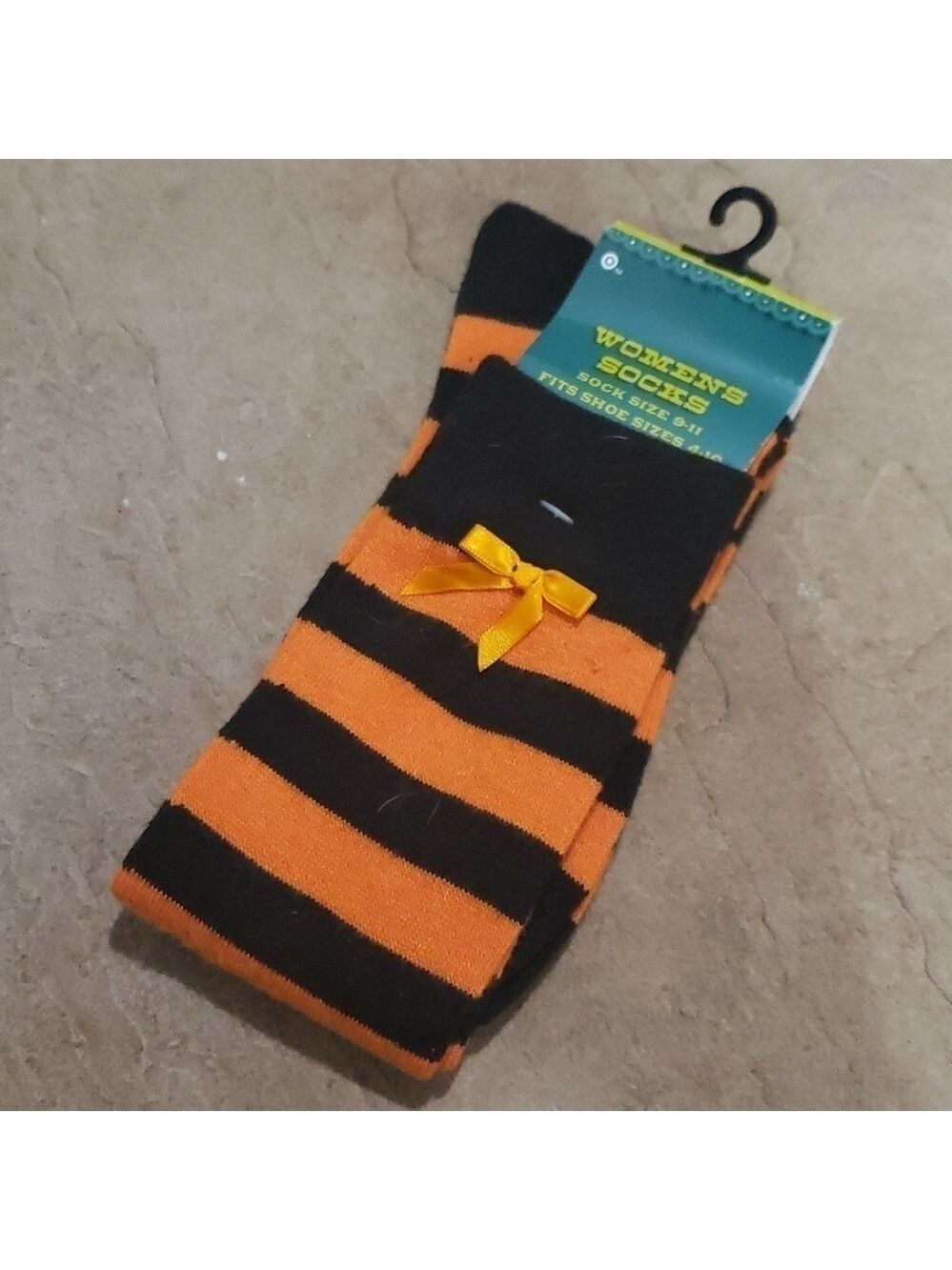 4/$25 Striped Witch Halloween Socks Bow Accent Orange and Black Novelty Holiday